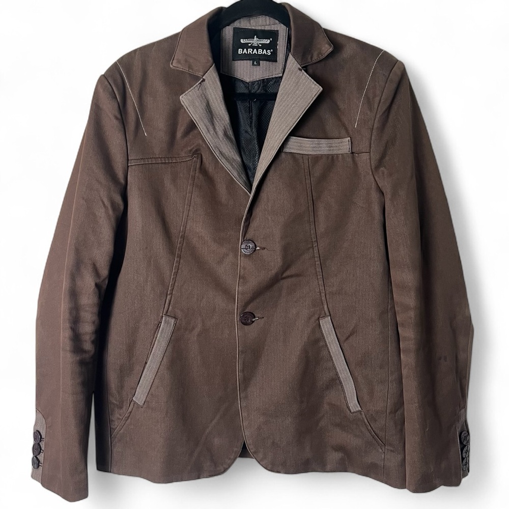 Barabas Mens Brown Blazer Jacket Contrast Trim Modern Fit Two Button Casual Sz L